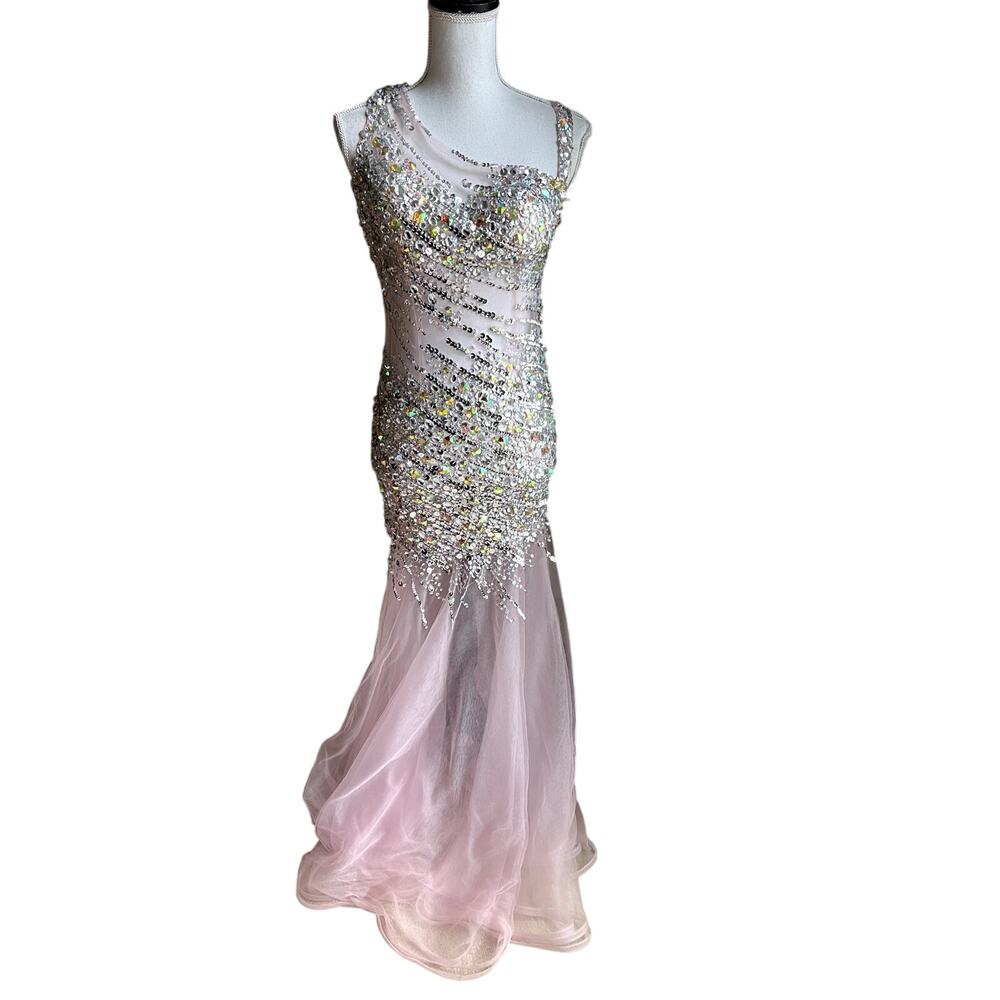 Party Time pink iridescent beaded prom homecoming formal evening dress size 2/4